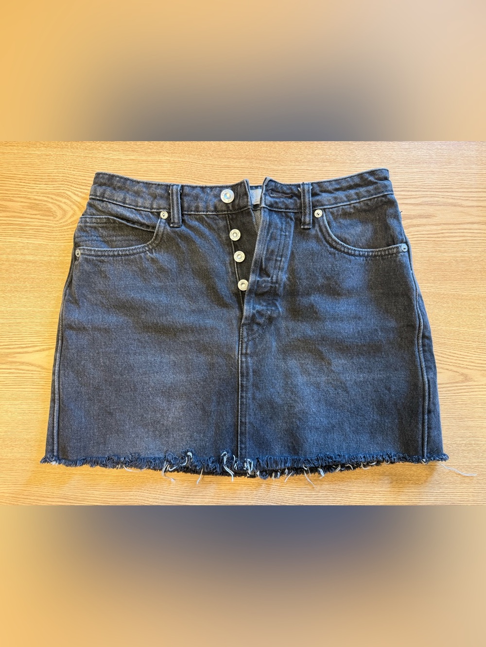 We The Free Washed Black Snap-Front Denim Skirt - Picture 2 of 4